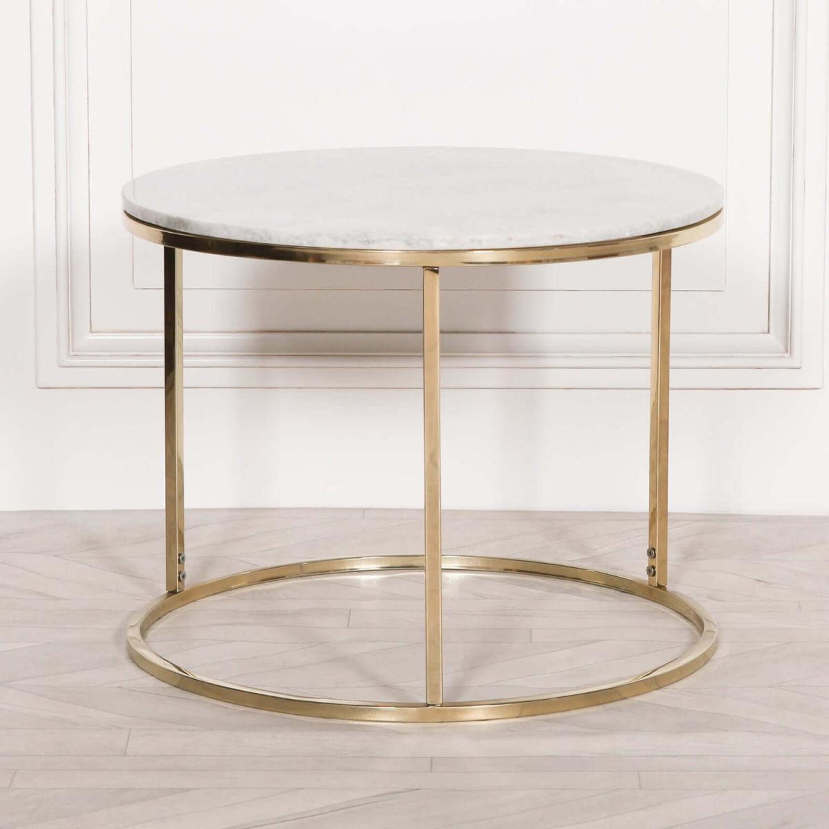 Gold Minimalistic Side Table with White Marble Top - Gold