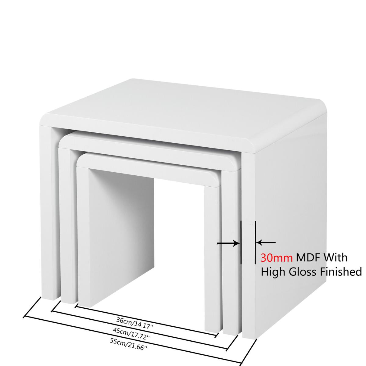 Nest of 3 Tables High Gloss White Finish  - White – image 3