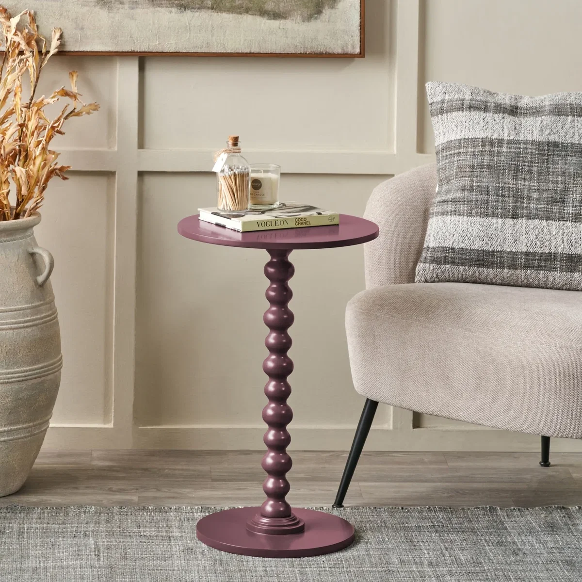 Margot Wood Bobble Side Table - Mulberry