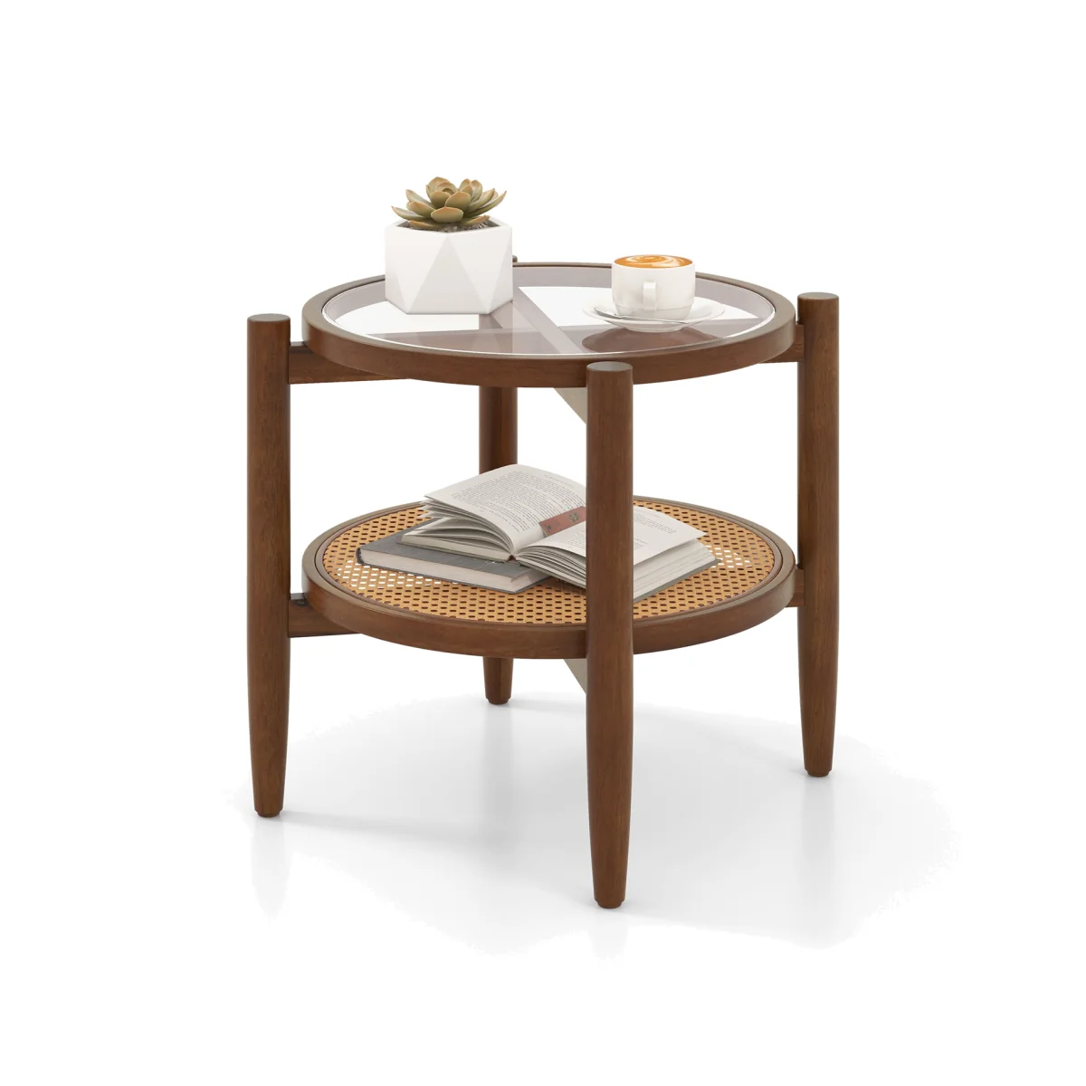 2-Tier Round Side End Table - Brown