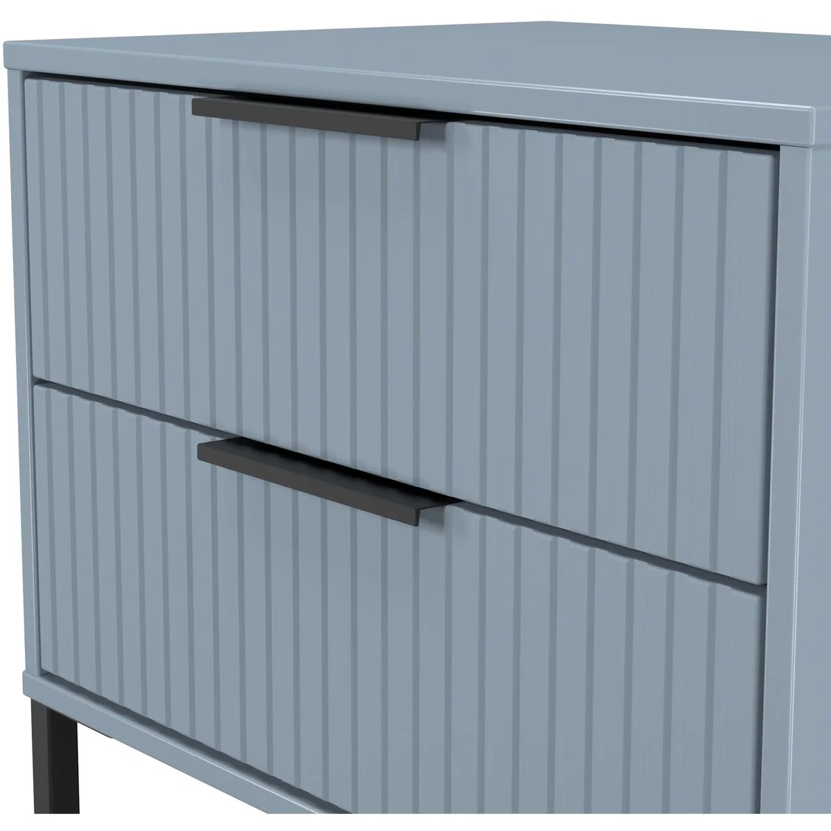 Fluted Ready Assembled 2 Drawer Side Table - Denim Blue