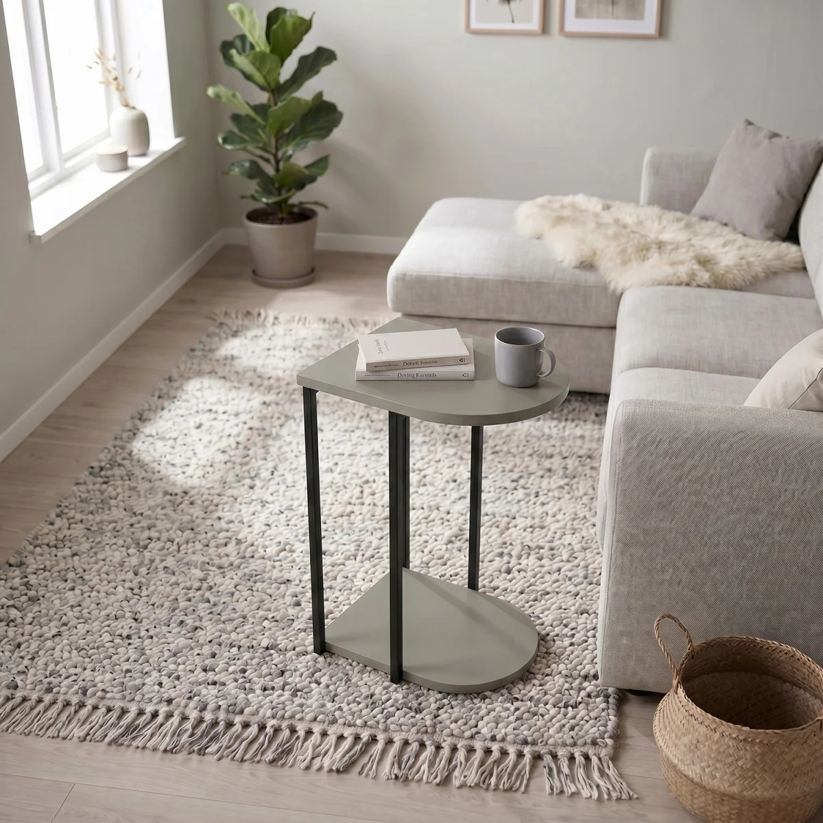 Decortie Roya Half-Round Side Table with Metal Frame and Shelf - Ash Green – image 3