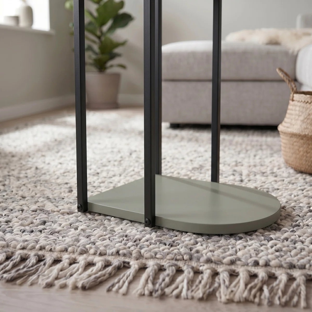 Decortie Roya Half-Round Side Table with Metal Frame and Shelf - Ash Green – image 4