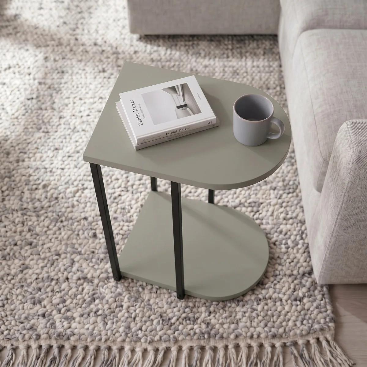 Decortie Roya Half-Round Side Table with Metal Frame and Shelf - Ash Green – image 5