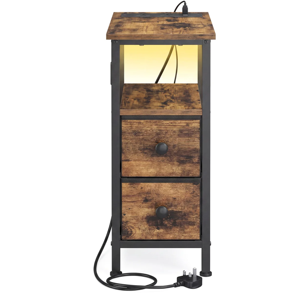 Side End Table with Charging Station, LED Lighting - Brown – image 4