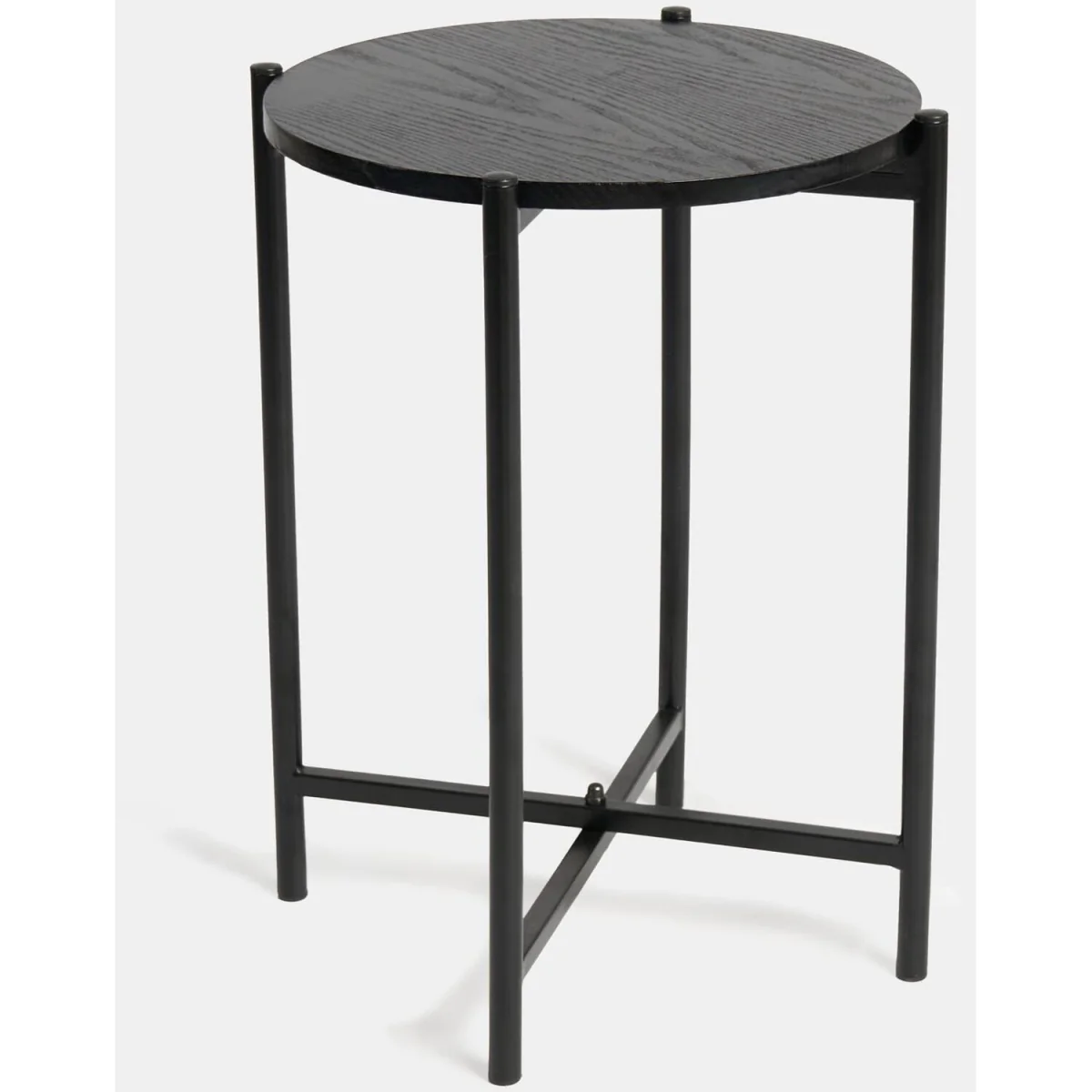 Marble Effect Round Side Table - Black Wood – image 4
