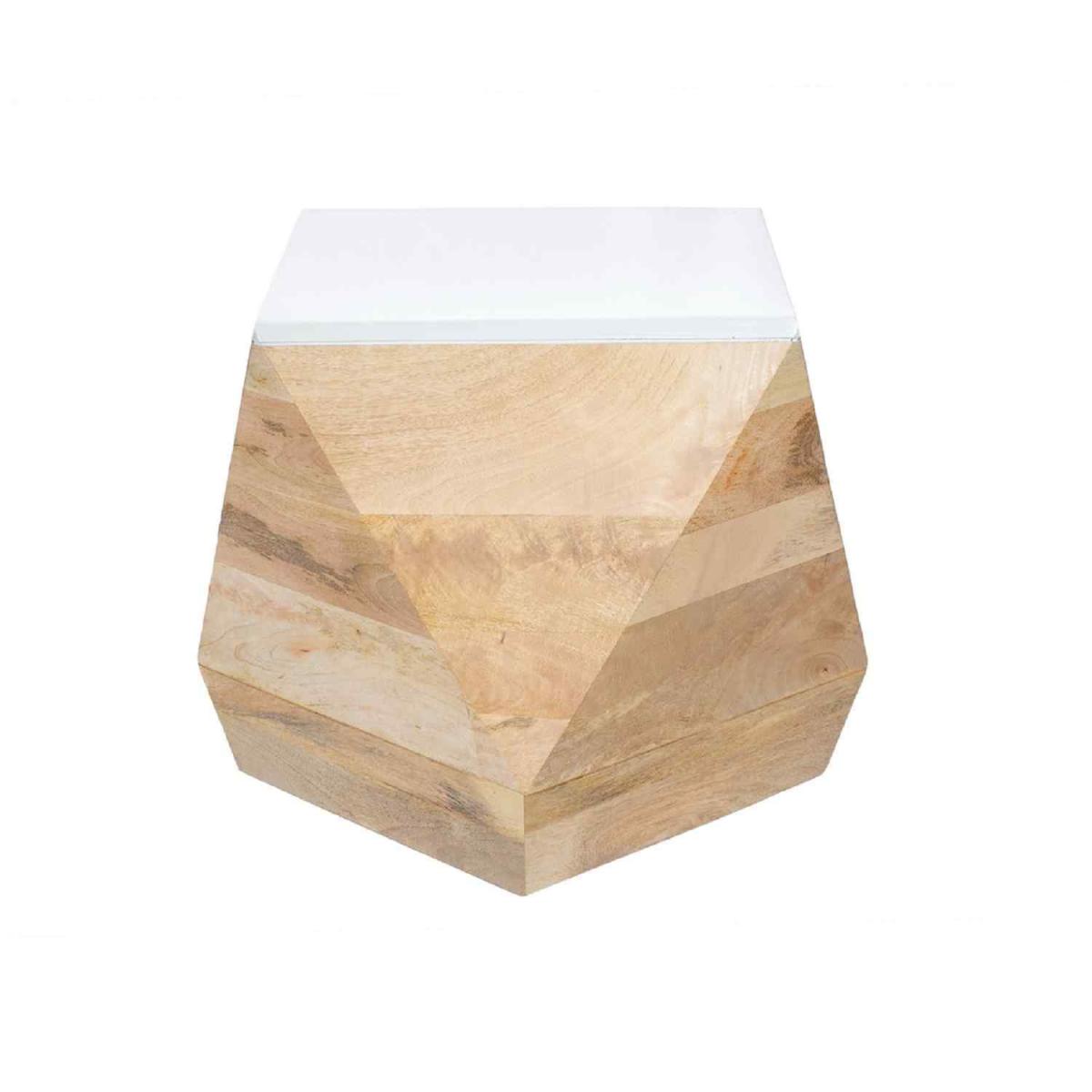 Solid Mango Wood White Side Table - White – image 2