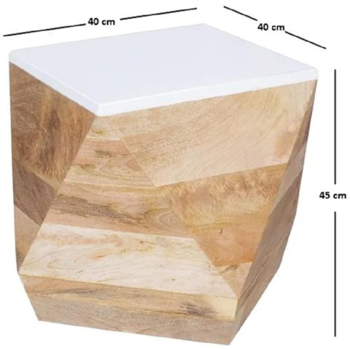 Solid Mango Wood White Side Table - White – image 3
