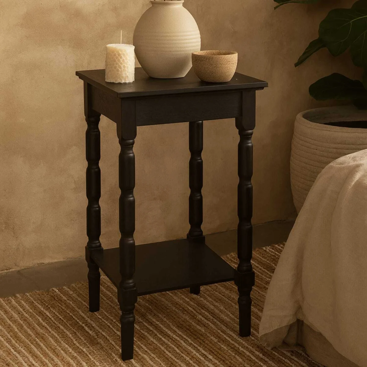 San Antonio Vintage Black Wooden Side Table with Bottom Shelf by Wyld Haus - Black – image 1