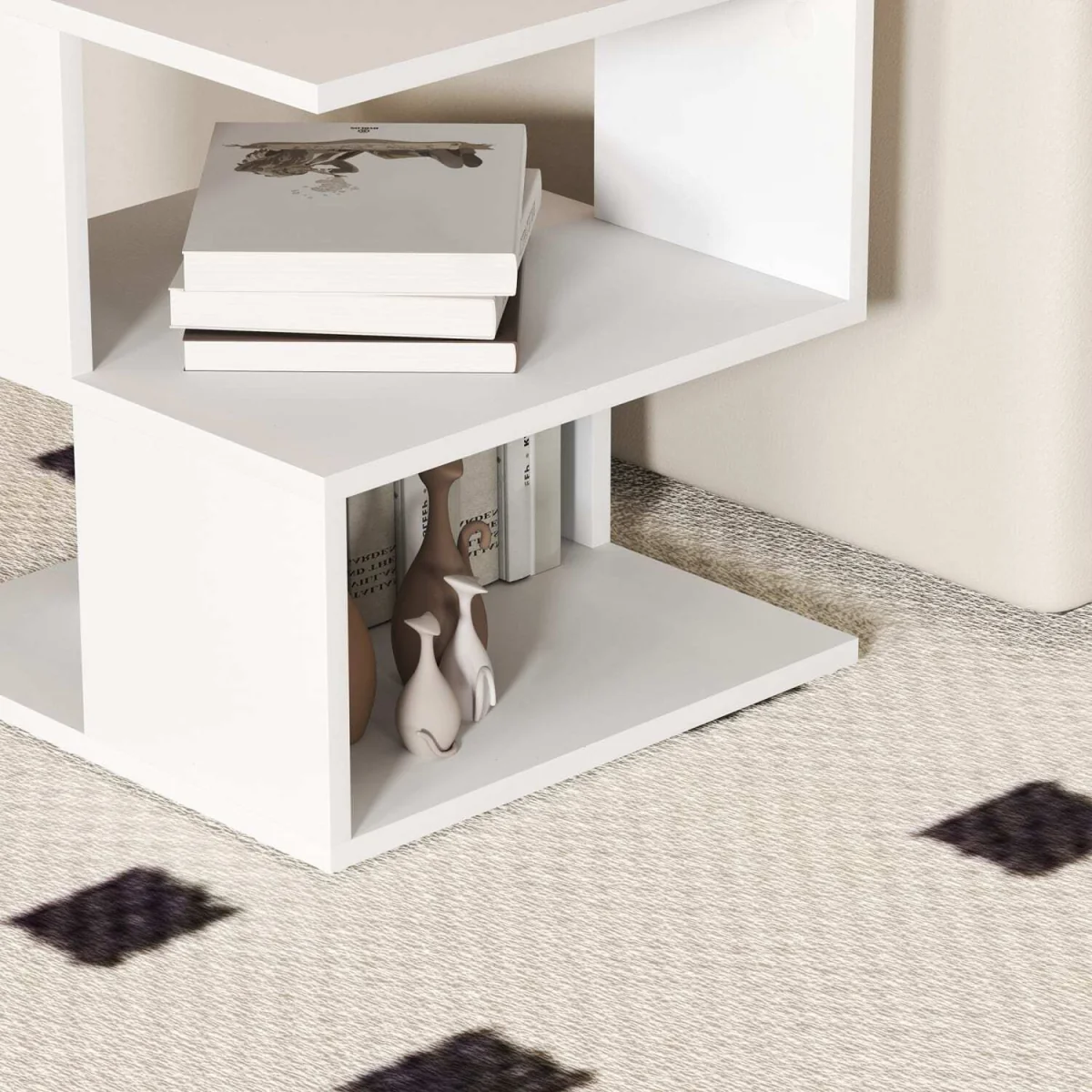 Luvila Set of 2 White Wooden Square Side Tables, 2-Tier Storage – image 2