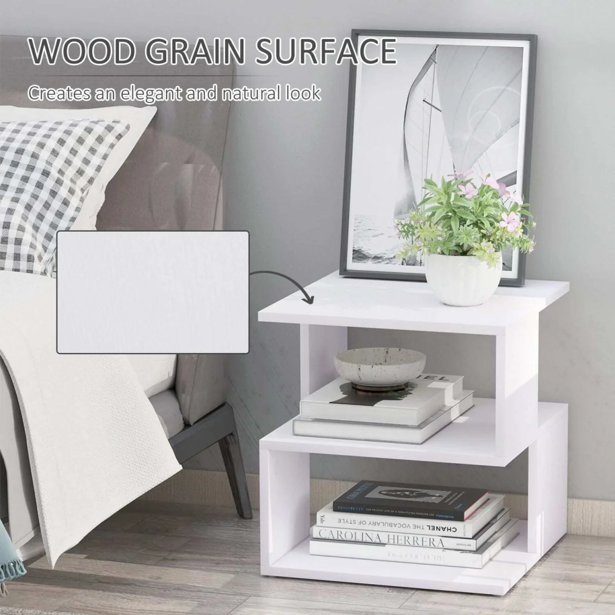 Luvila Set of 2 White Wooden Square Side Tables, 2-Tier Storage – image 5