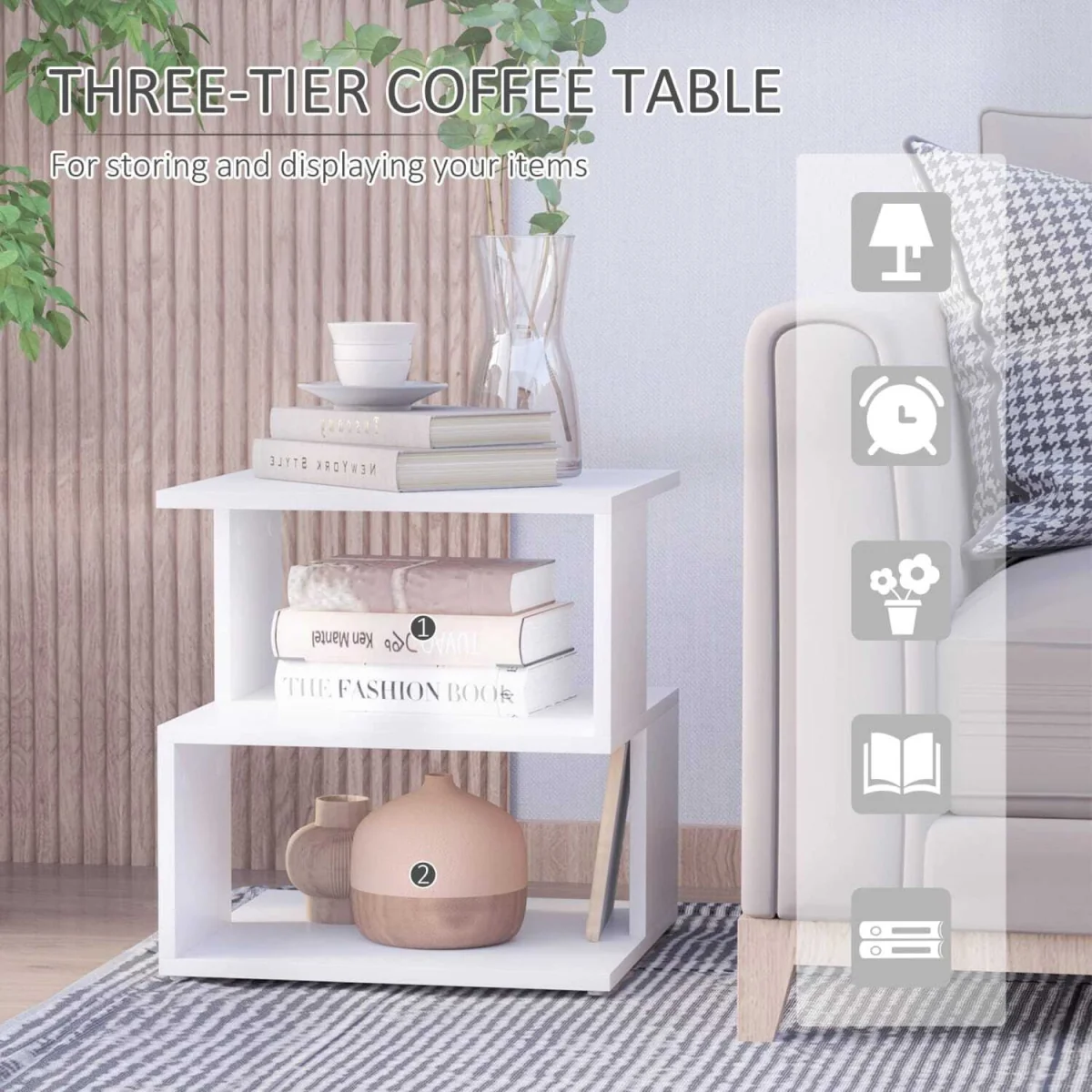 Luvila Set of 2 White Wooden Square Side Tables, 2-Tier Storage – image 6