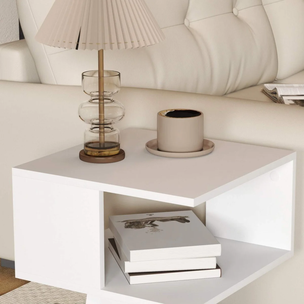 Luvila Set of 2 White Wooden Square Side Tables, 2-Tier Storage – image 8