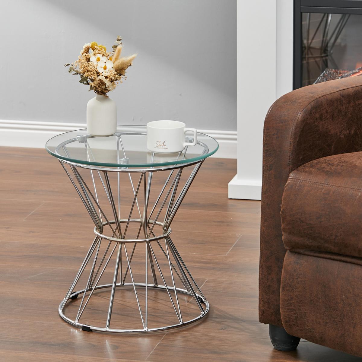 Clear Round Tempered Glass Side Coffee Table - Silver – image 2