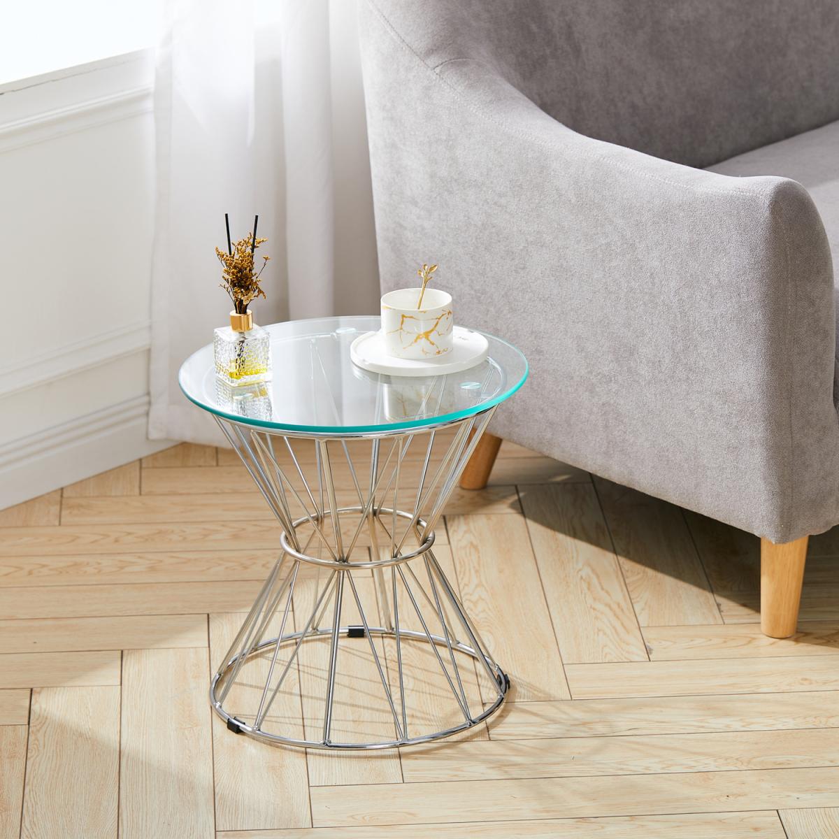 Clear Round Tempered Glass Side Coffee Table - Silver – image 3