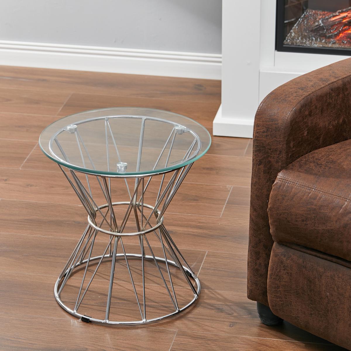 Clear Round Tempered Glass Side Coffee Table - Silver – image 1