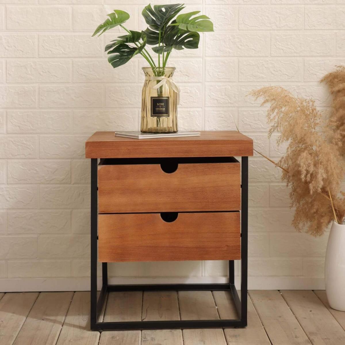 Portland 2 Drawer Lamp Side Table Storage Unit - Natural – image 2