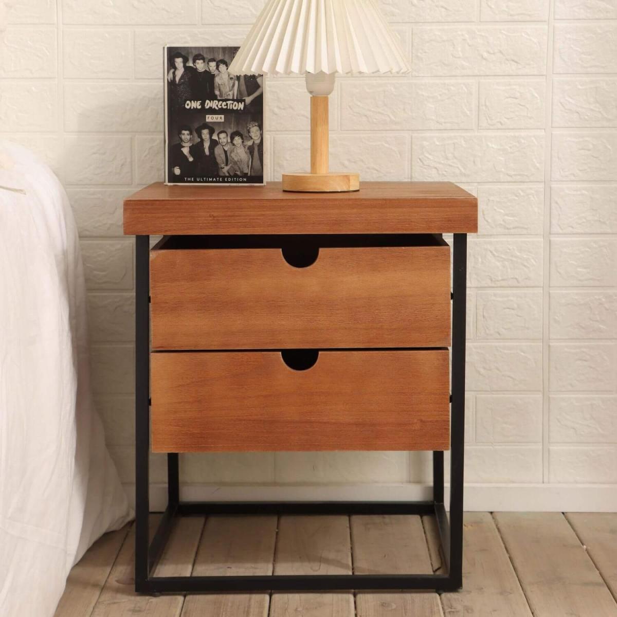 Portland 2 Drawer Lamp Side Table Storage Unit - Natural – image 5