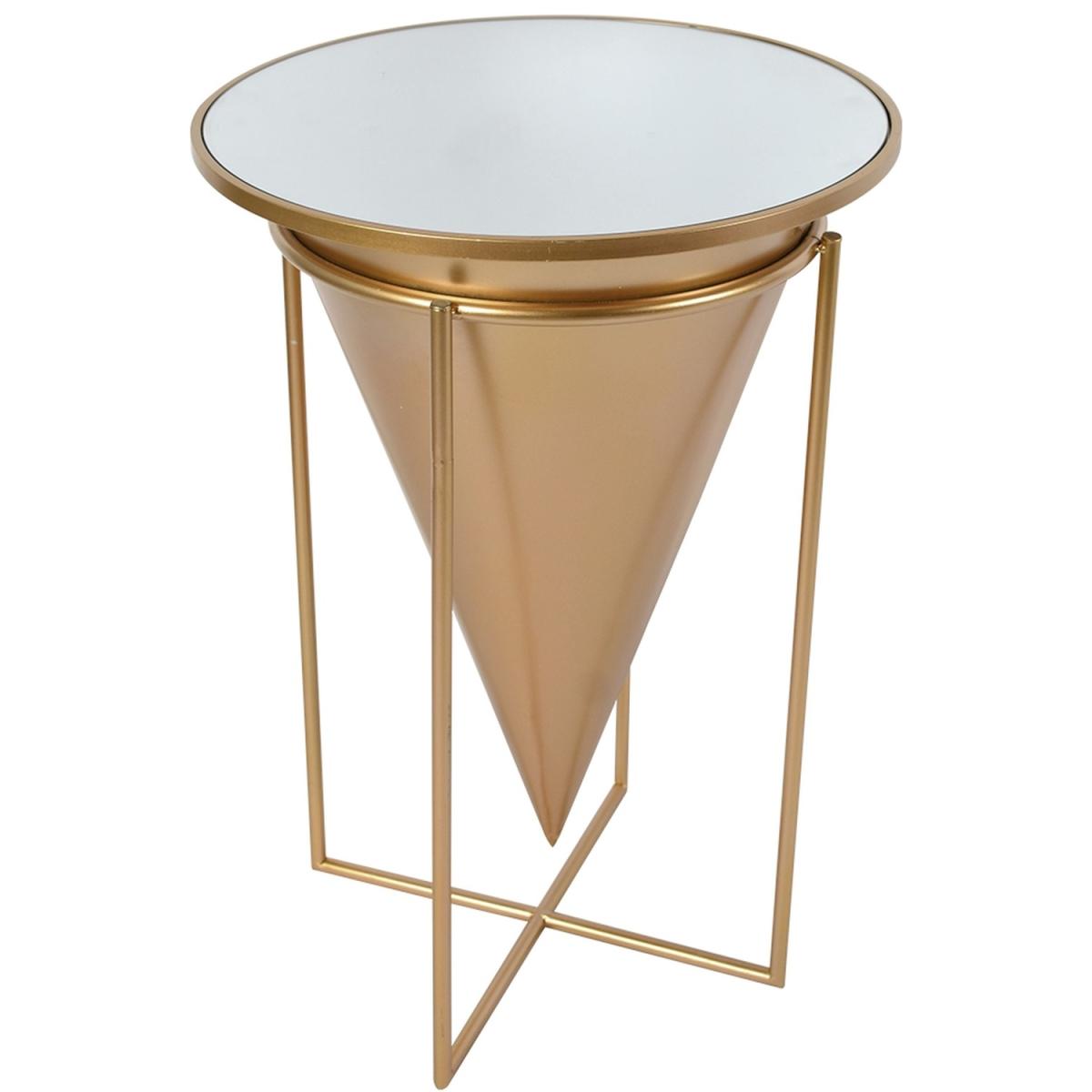Round Cone Shape Mirrored Top Side Table - Gold – image 2