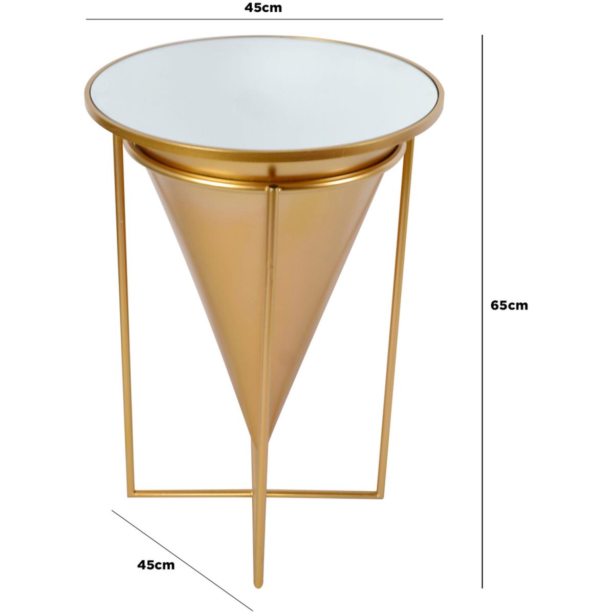 Round Cone Shape Mirrored Top Side Table - Gold – image 3