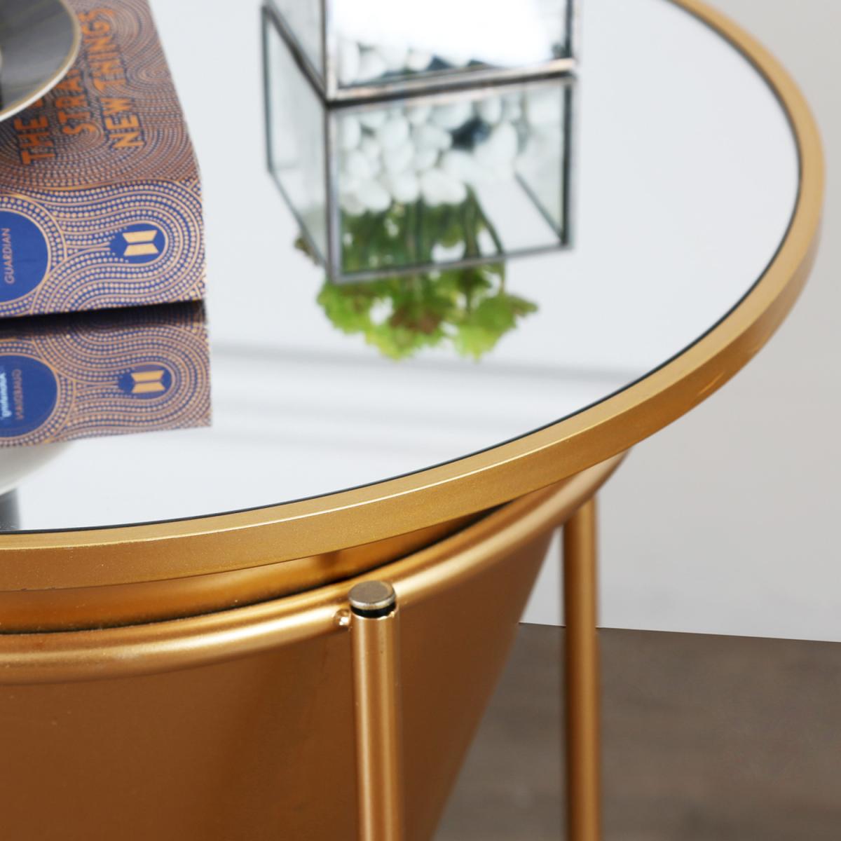 Round Cone Shape Mirrored Top Side Table - Gold – image 4