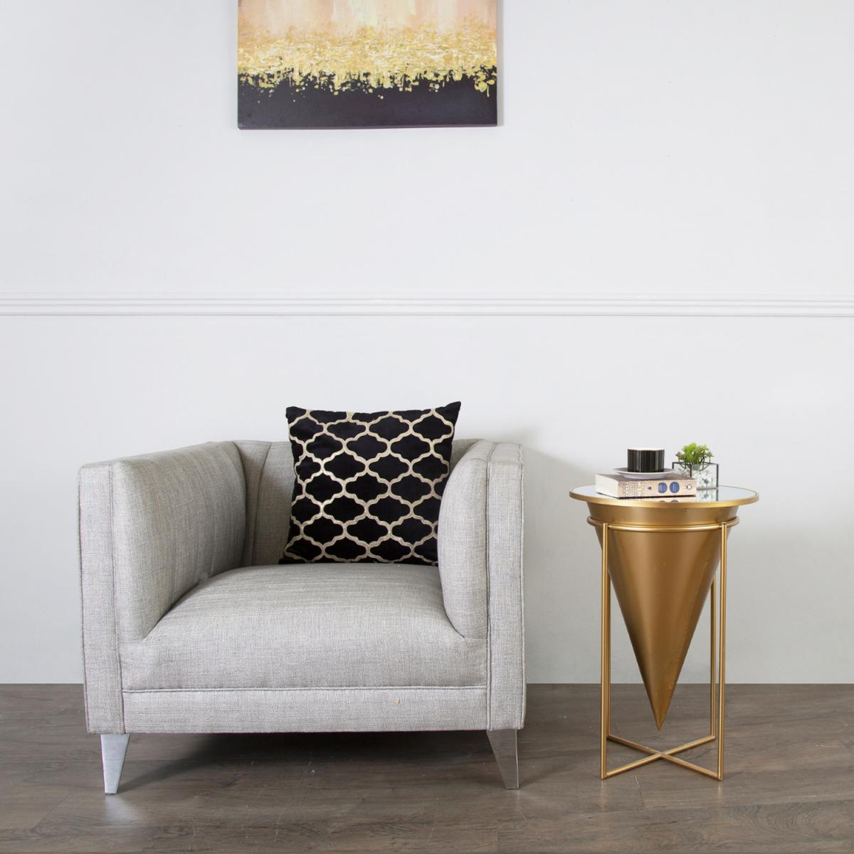 Round Cone Shape Mirrored Top Side Table - Gold – image 5