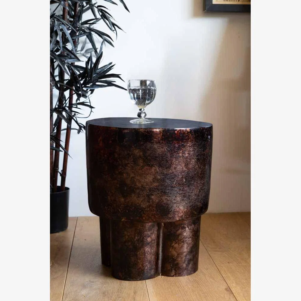 Dark Copper Mottled Metal Side Table – image 1