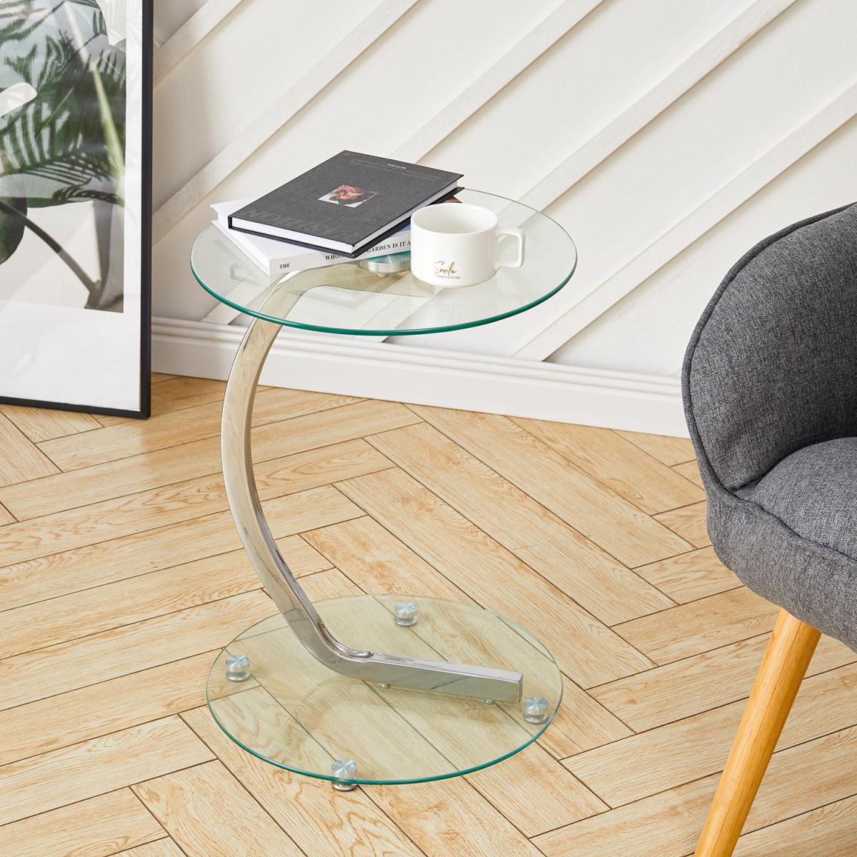 Round Shape Clear Tempered Glass Side End Table - Silver – image 5