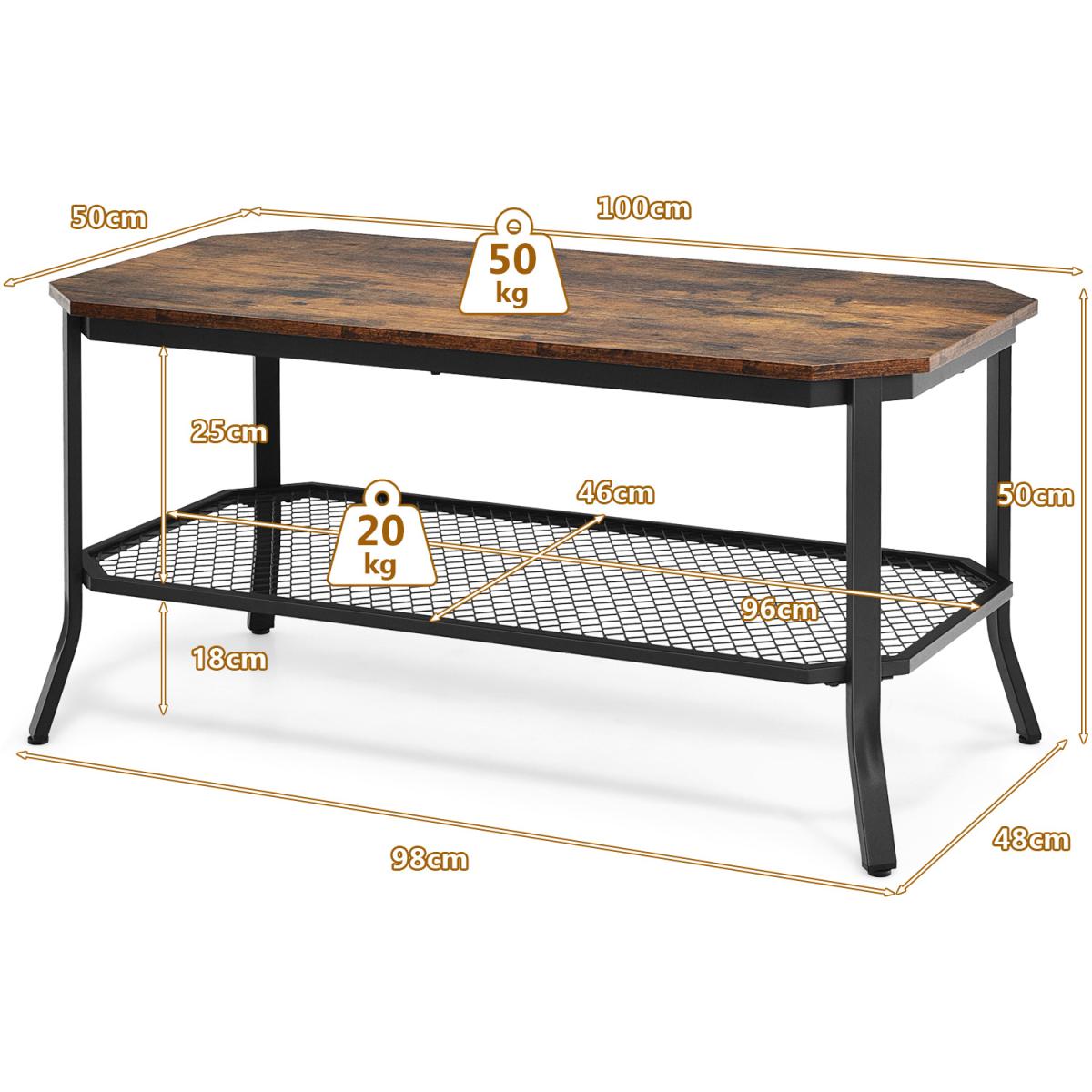 Costway 2-Tier Coffee Side Table-Brown - Brown – image 2