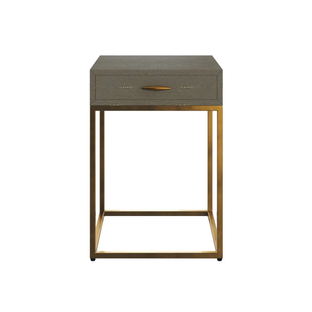 Mandalo Taupe Shagreen Side Table One Drawer Brushed Brass Frame - Neutral – image 2