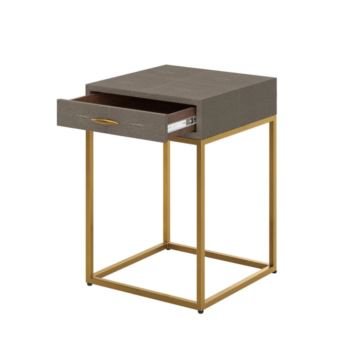Mandalo Taupe Shagreen Side Table One Drawer Brushed Brass Frame - Neutral – image 3