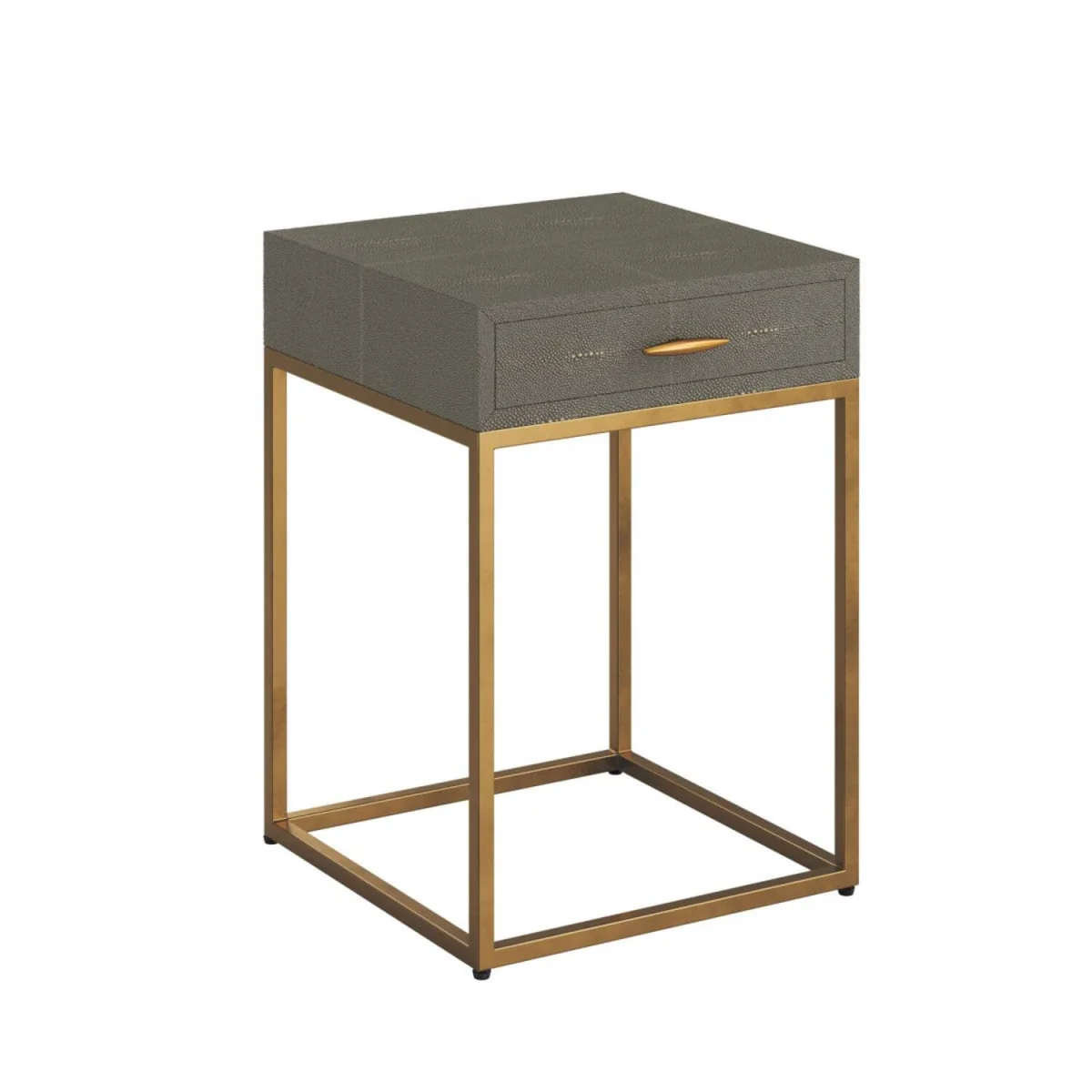 Mandalo Taupe Shagreen Side Table One Drawer Brushed Brass Frame - Neutral – image 4
