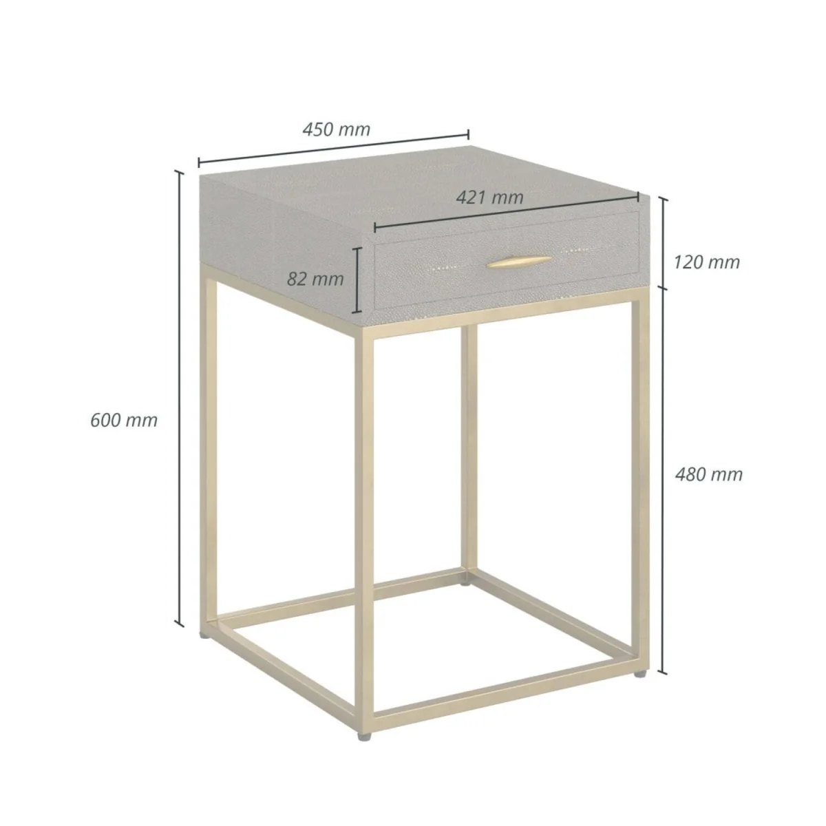 Mandalo Taupe Shagreen Side Table One Drawer Brushed Brass Frame - Neutral – image 5