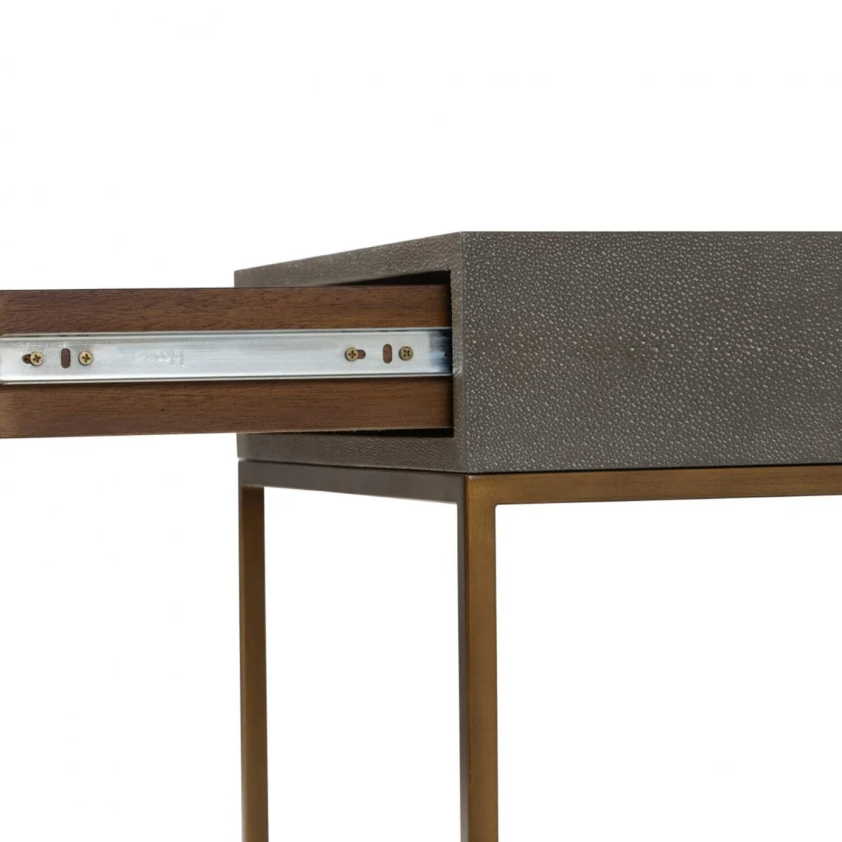Mandalo Taupe Shagreen Side Table One Drawer Brushed Brass Frame - Neutral – image 6