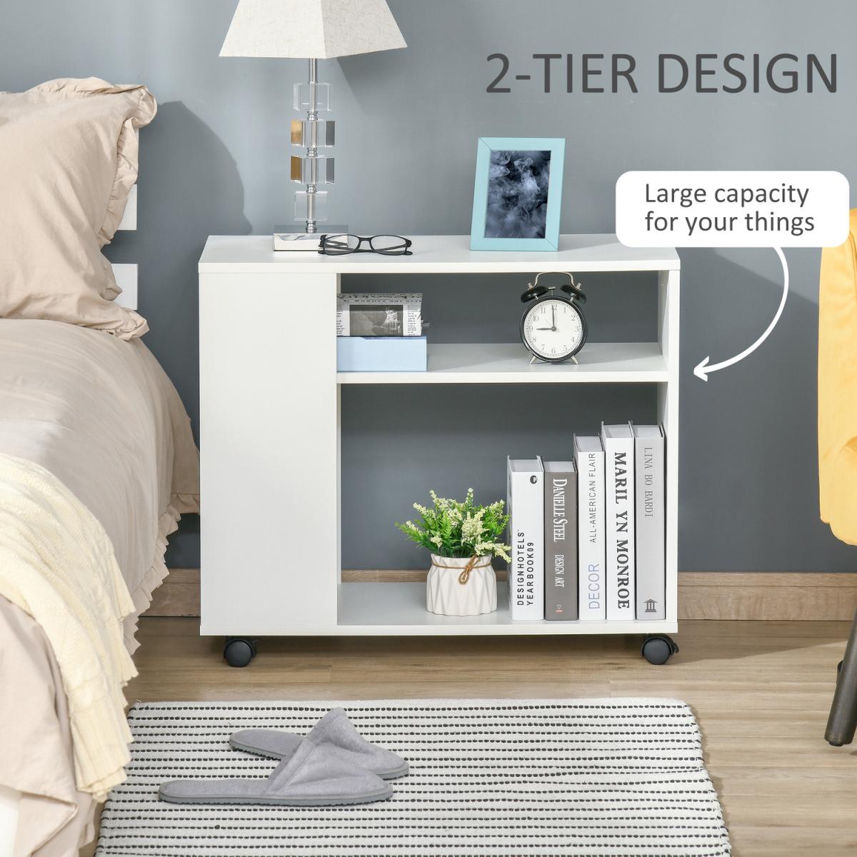Compact Side Table with 2-Tier Shelves - White – image 4