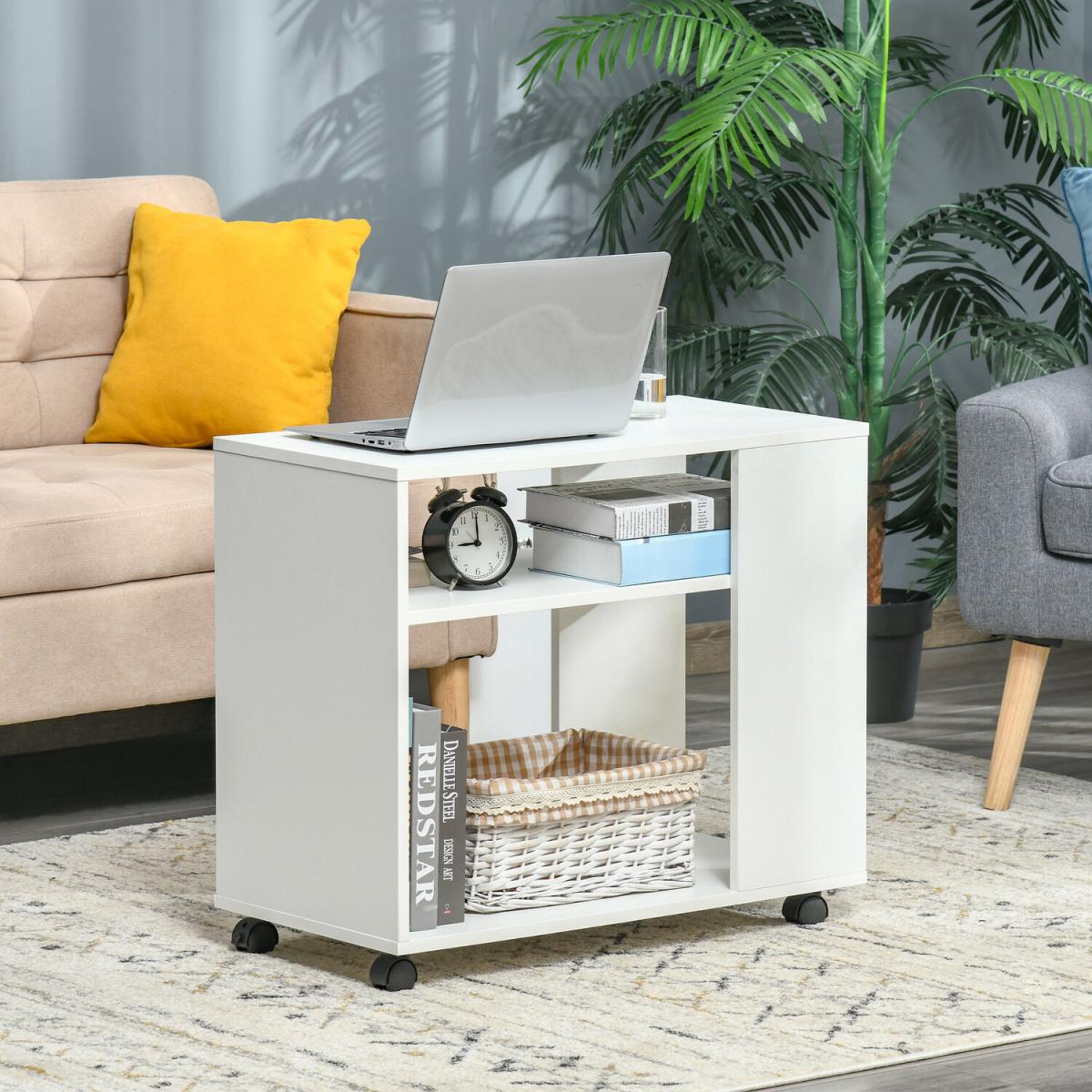 Compact Side Table with 2-Tier Shelves - White – image 9
