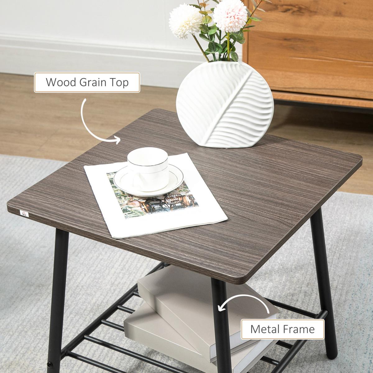 Side Table with 2-Tier Storage, Sofa End Table with Metal Frame - Grey – image 2