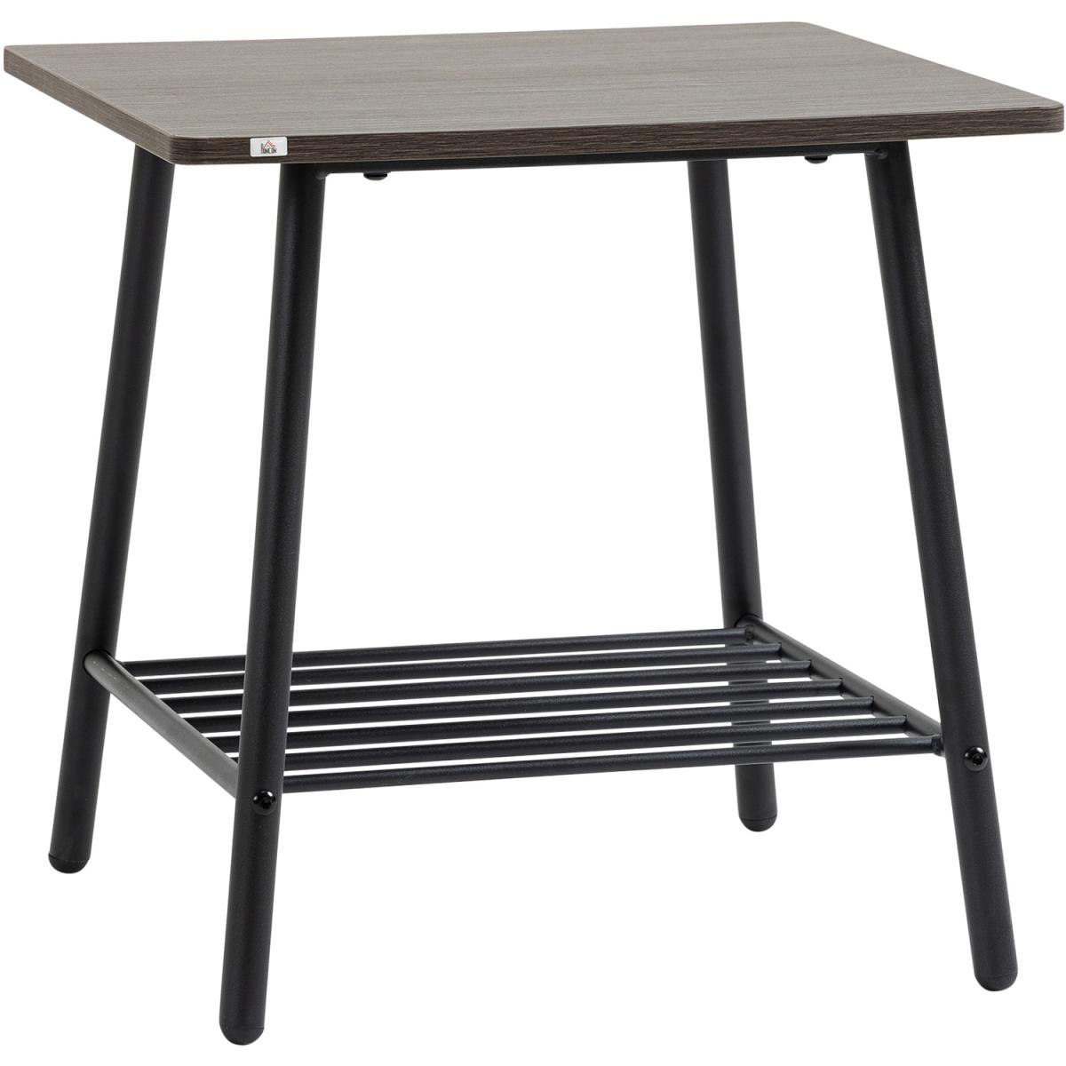 Side Table with 2-Tier Storage, Sofa End Table with Metal Frame - Grey – image 4