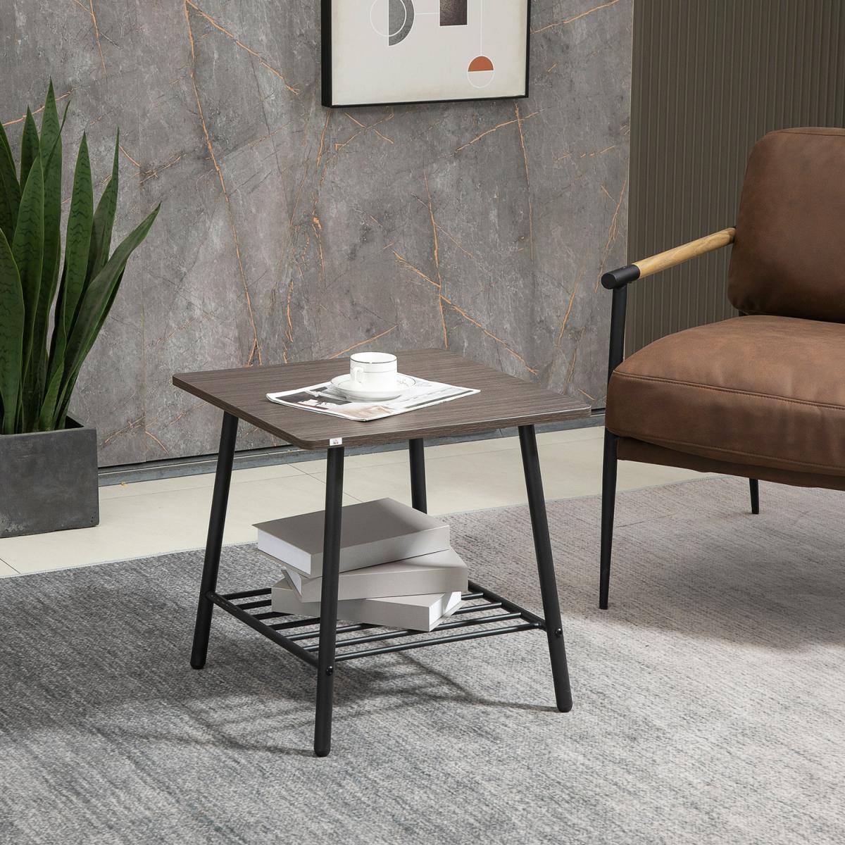 Side Table with 2-Tier Storage, Sofa End Table with Metal Frame - Grey – image 5