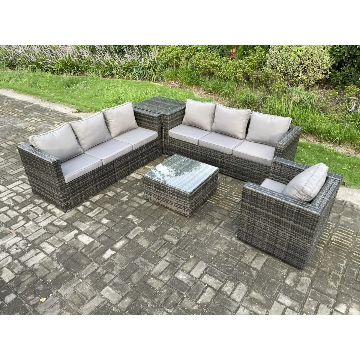 Fimous 7-Seater Rattan Patio Set with Armchair,Side Table - Dark Grey – image 3