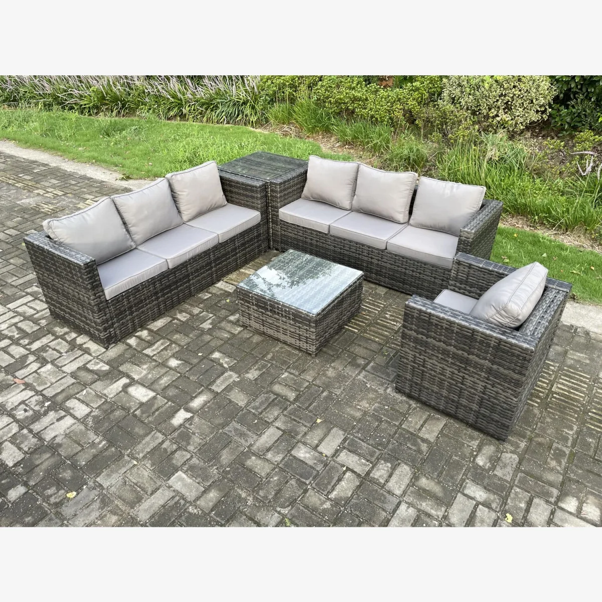 Fimous 7-Seater Rattan Patio Set with Armchair,Side Table - Dark Grey – image 1
