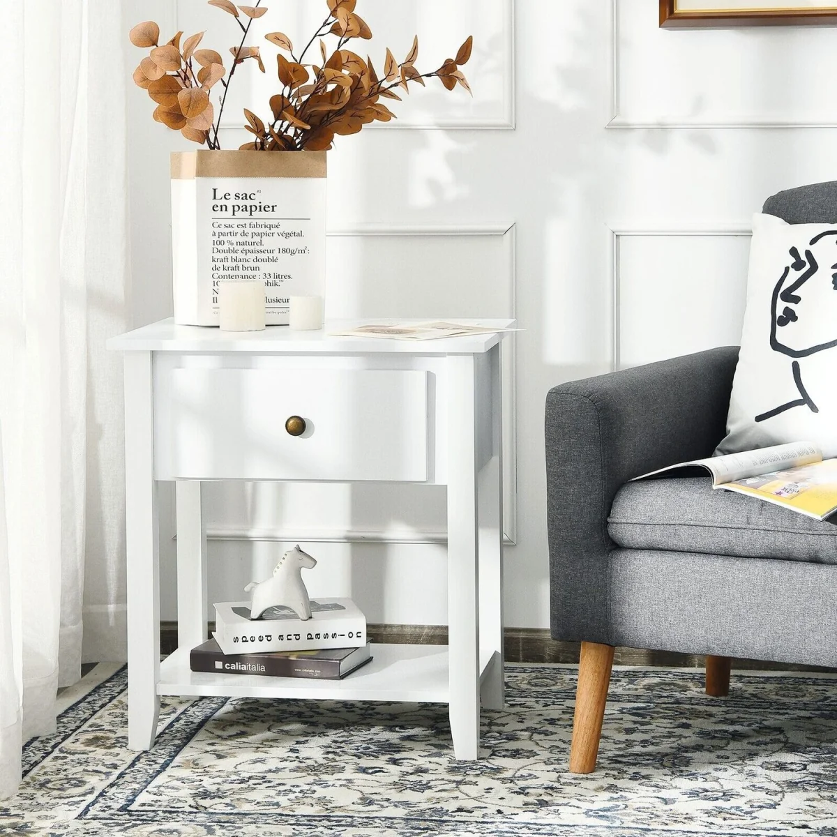 Costway Accent Table Narrow Side End Table - White – image 3