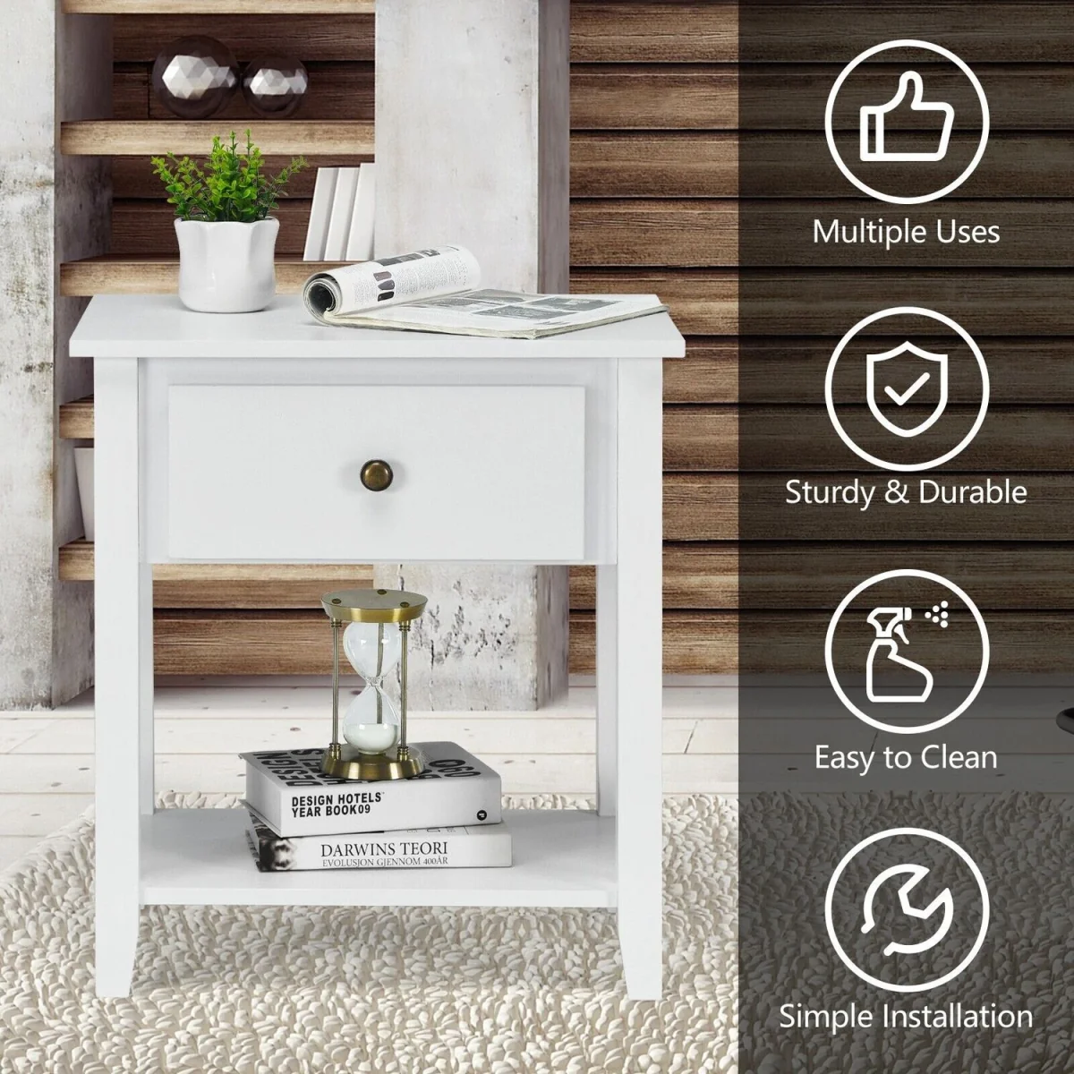Costway Accent Table Narrow Side End Table - White – image 5