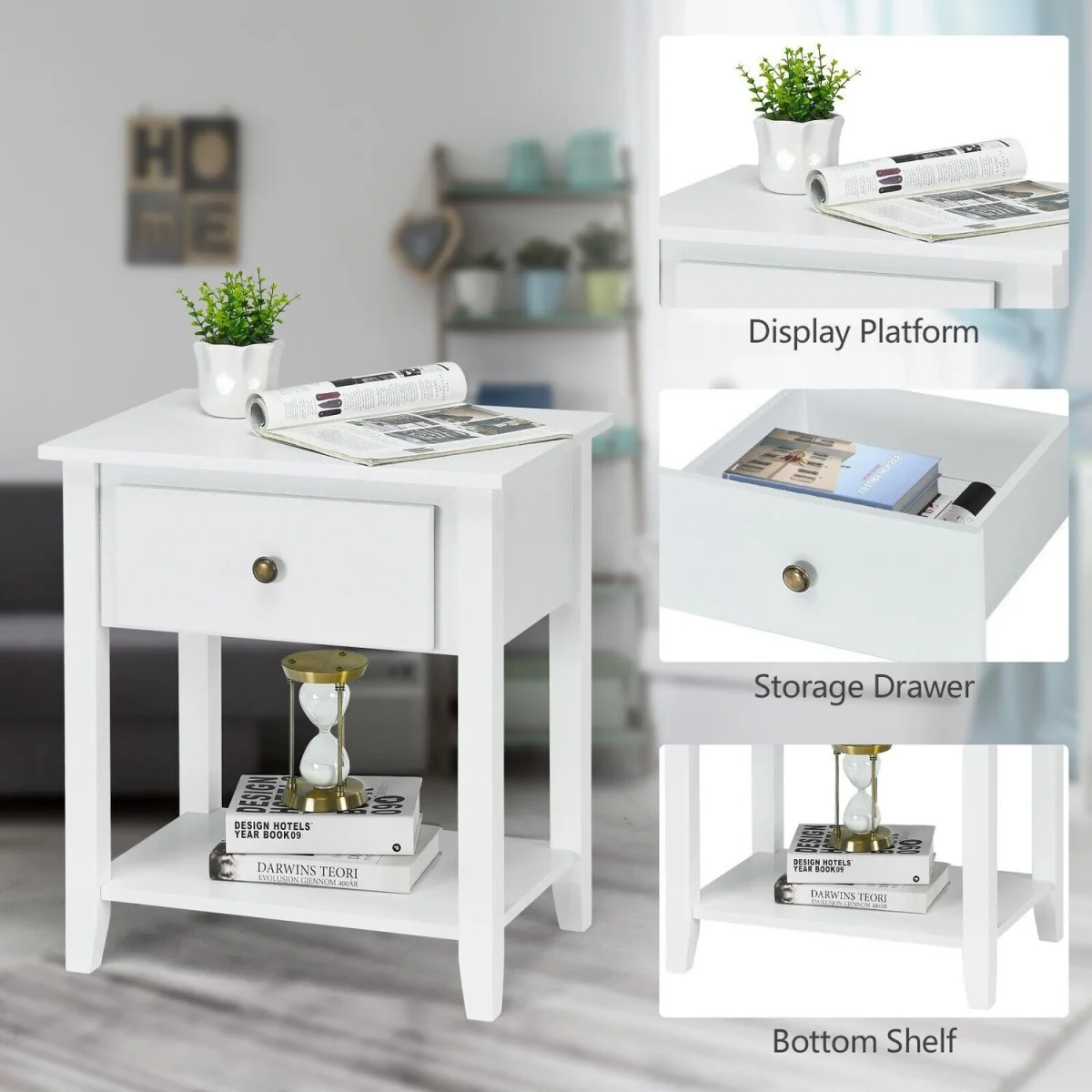 Costway Accent Table Narrow Side End Table - White – image 6