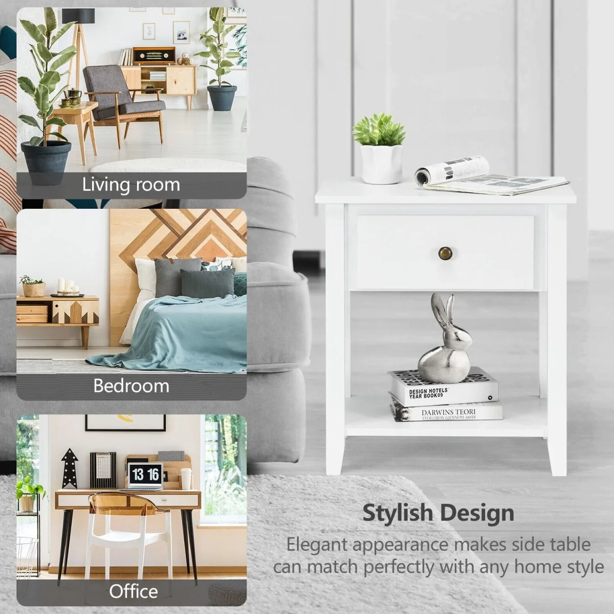 Costway Accent Table Narrow Side End Table - White – image 7