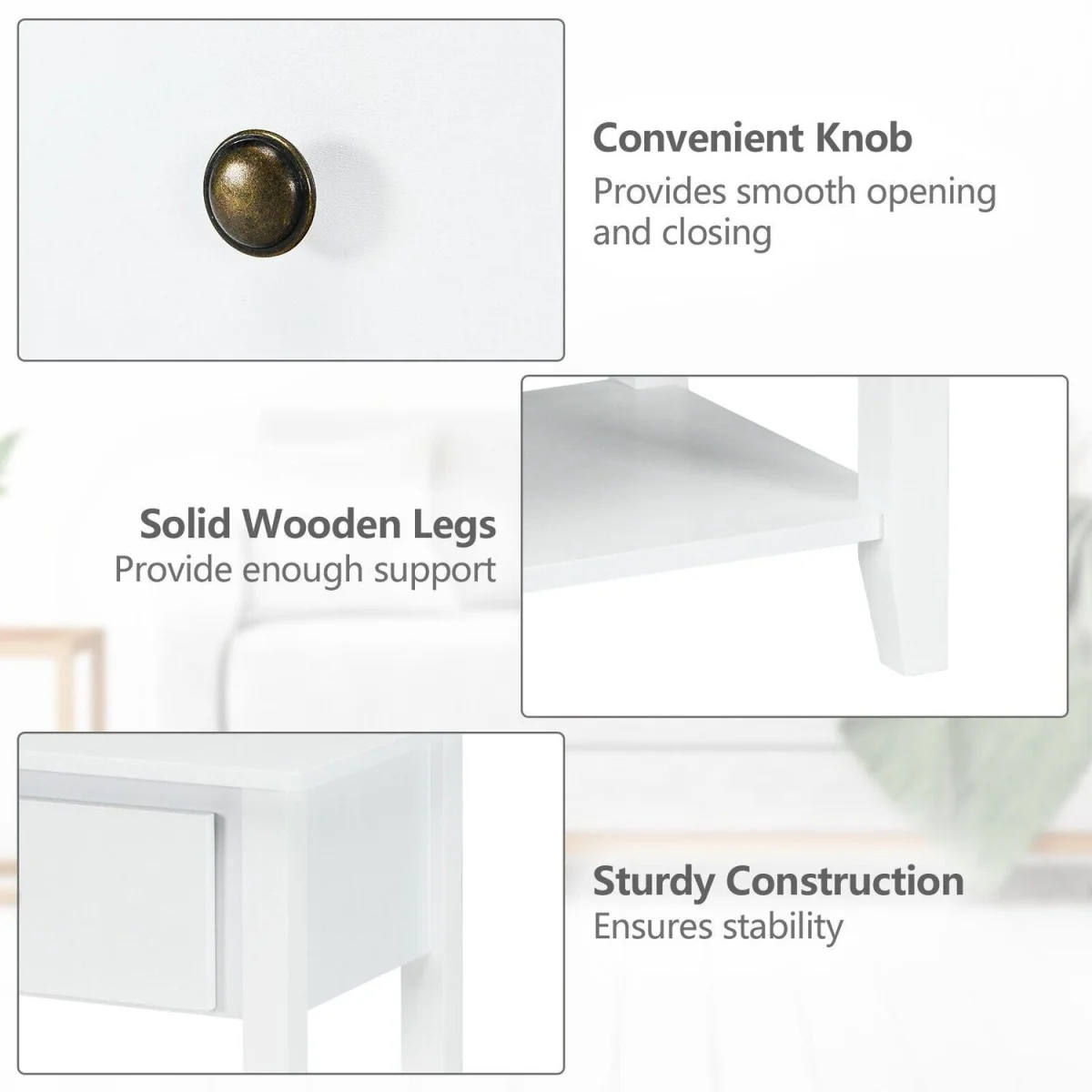 Costway Accent Table Narrow Side End Table - White – image 8