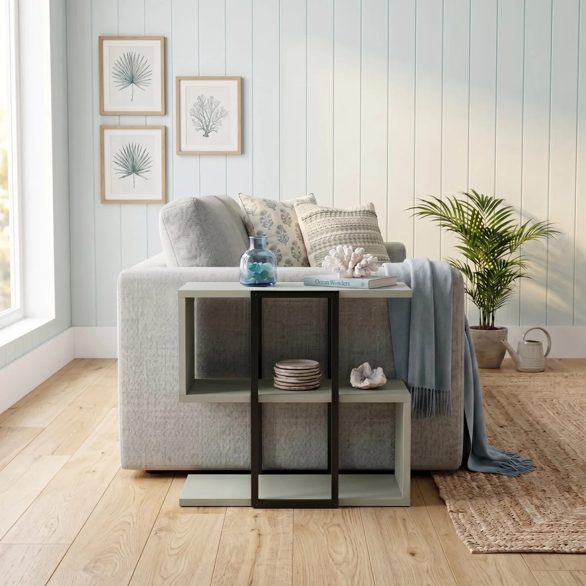 Decortie Homia Small Side Table with Metal Frame and Open Shelf - Ash Green – image 2