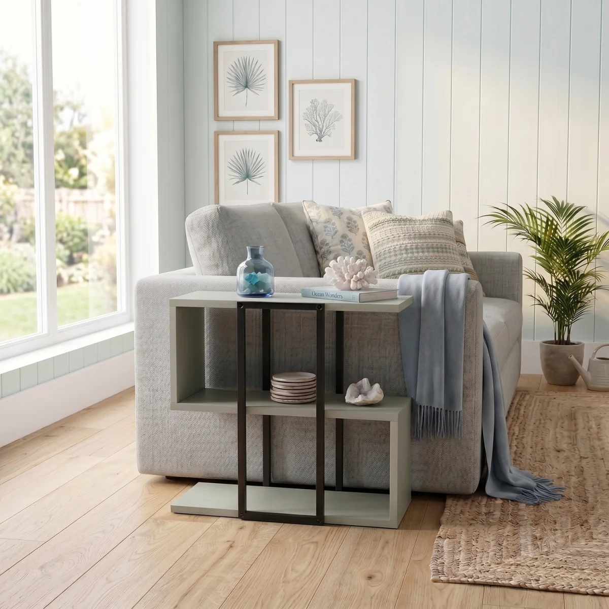 Decortie Homia Small Side Table with Metal Frame and Open Shelf - Ash Green – image 4