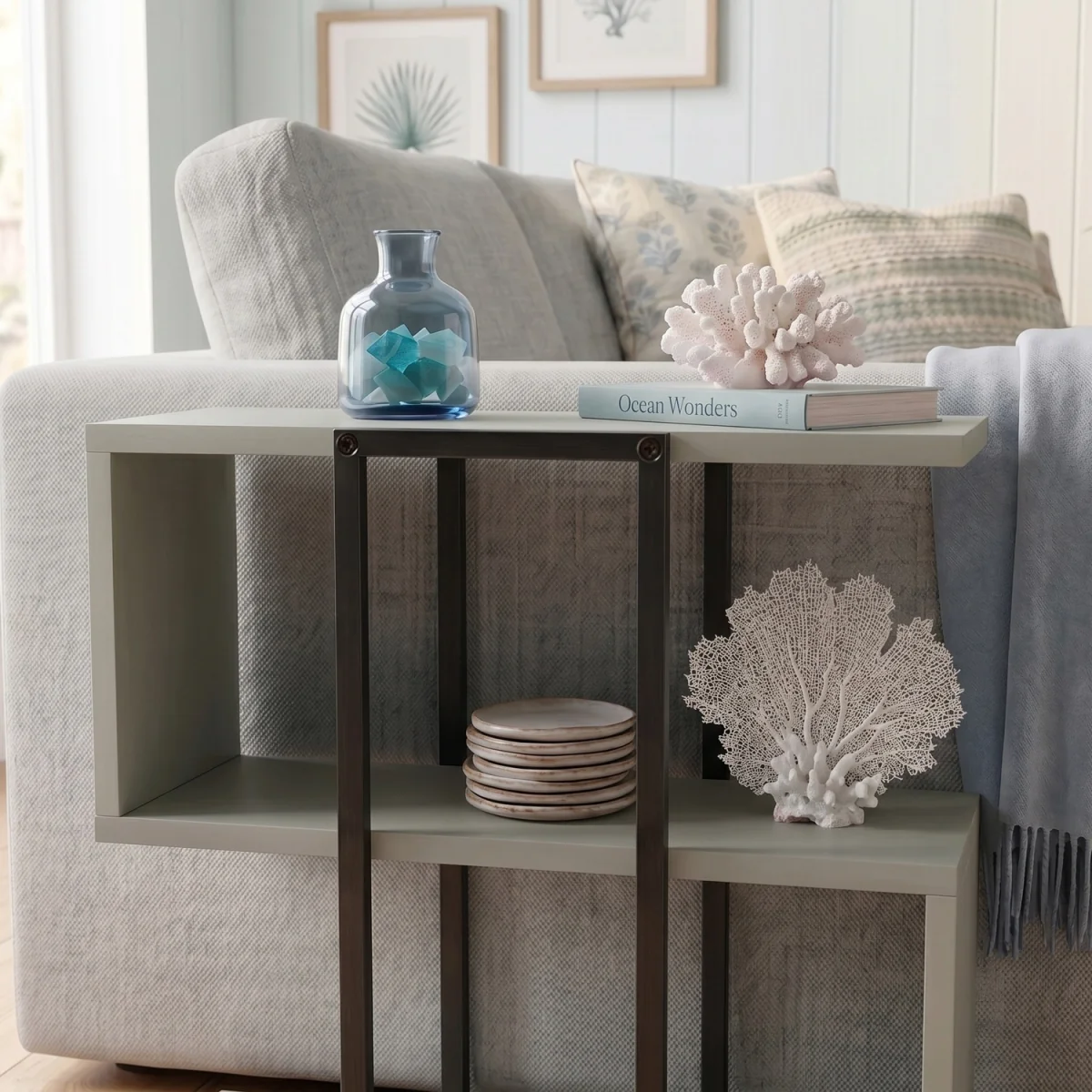Decortie Homia Small Side Table with Metal Frame and Open Shelf - Ash Green – image 5