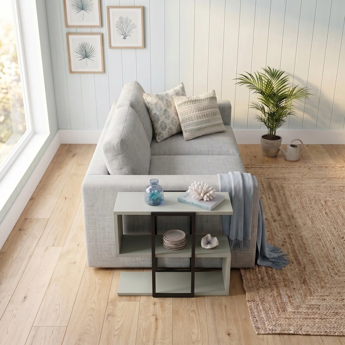 Decortie Homia Small Side Table with Metal Frame and Open Shelf - Ash Green – image 6